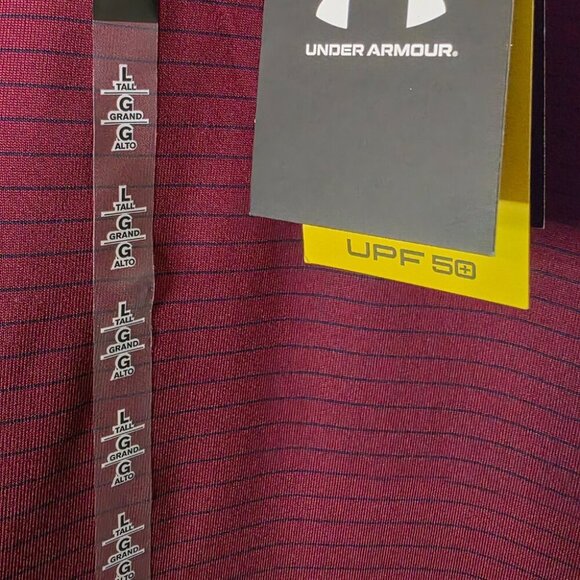 Under Armour L/Tall Polo Loose Fit UPF 50+ Burgundy Stripe 4-Way Stretch NWT - Picture 3 of 6